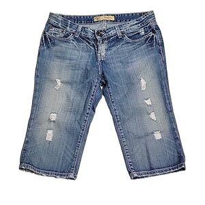 BKE Buckle Sabrina Low Rise Distressed Thick Stitching Denim Capris Women's 28
